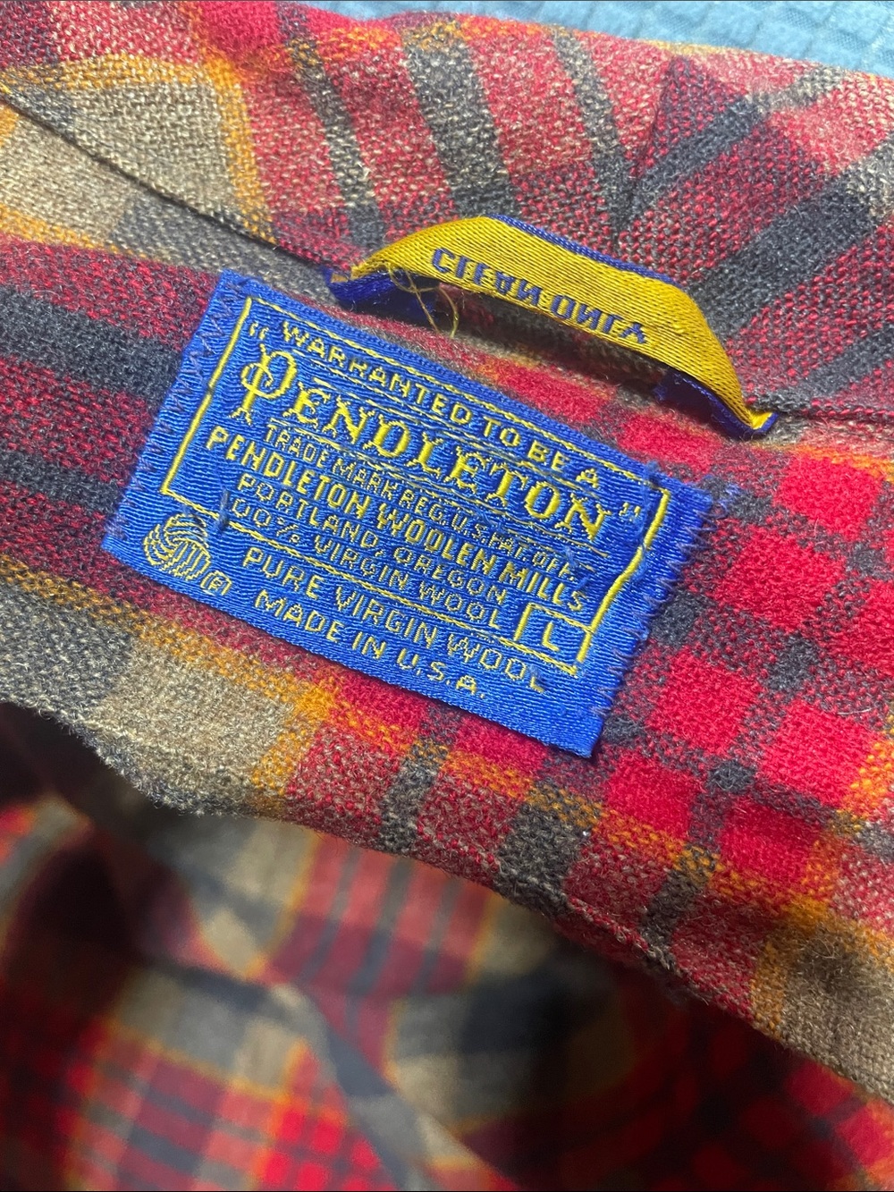 Pendleton Red and Gray Plaid Wool Button-Down Shirt